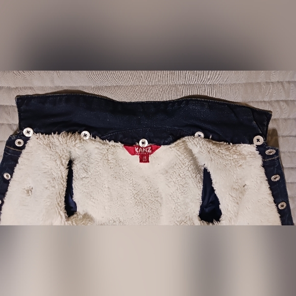 Kanz Baby Unisex Size 6M Fur Lapel Distressed Denim Jean Warm Bomber Jacket - Picture 7 of 13